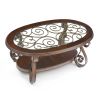 Coffee Table with Glass Table Top and Powder Coat Finish Metal Legs Dark Browr