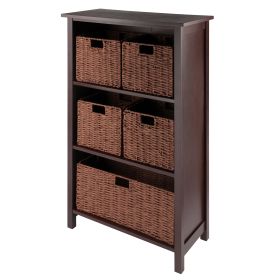 Milan 6-Pc Storage Shelf with 5 Foldable Woven Baskets; Walnut