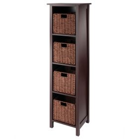 Milan 5-Pc Storage Shelf with 4 Foldable Woven Baskets; Walnut