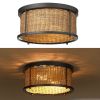 2-Light Natural Bohemian Rattan Flush Mount Ceiling Light