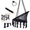 Black Swing, Hammock Chair Macrame Swing, Max 330 Lbs Hanging Cotton Rope Hammock Swing Chair for Indoor and Outdoor