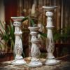 Benzara Distressed Mango Wood Pillar Shaped Candle holder, Set of 3, White