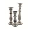 Benzara Distressed Mango Wood Pillar Shaped Candle holder, Set of 3, White