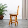 24" Counter Height X-Back Swivel Stool, Natural Finish, Beige Fabric Seat