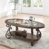 Coffee Table with Glass Table Top and Powder Coat Finish Metal Legs Dark Browr