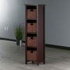 Milan 5-Pc Storage Shelf with 4 Foldable Woven Baskets; Walnut