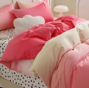 Simple Gradient Color Bed Four Sets Of Cotton Pure (Option: Rainbow Pink-Flat Sheet-1.5m)